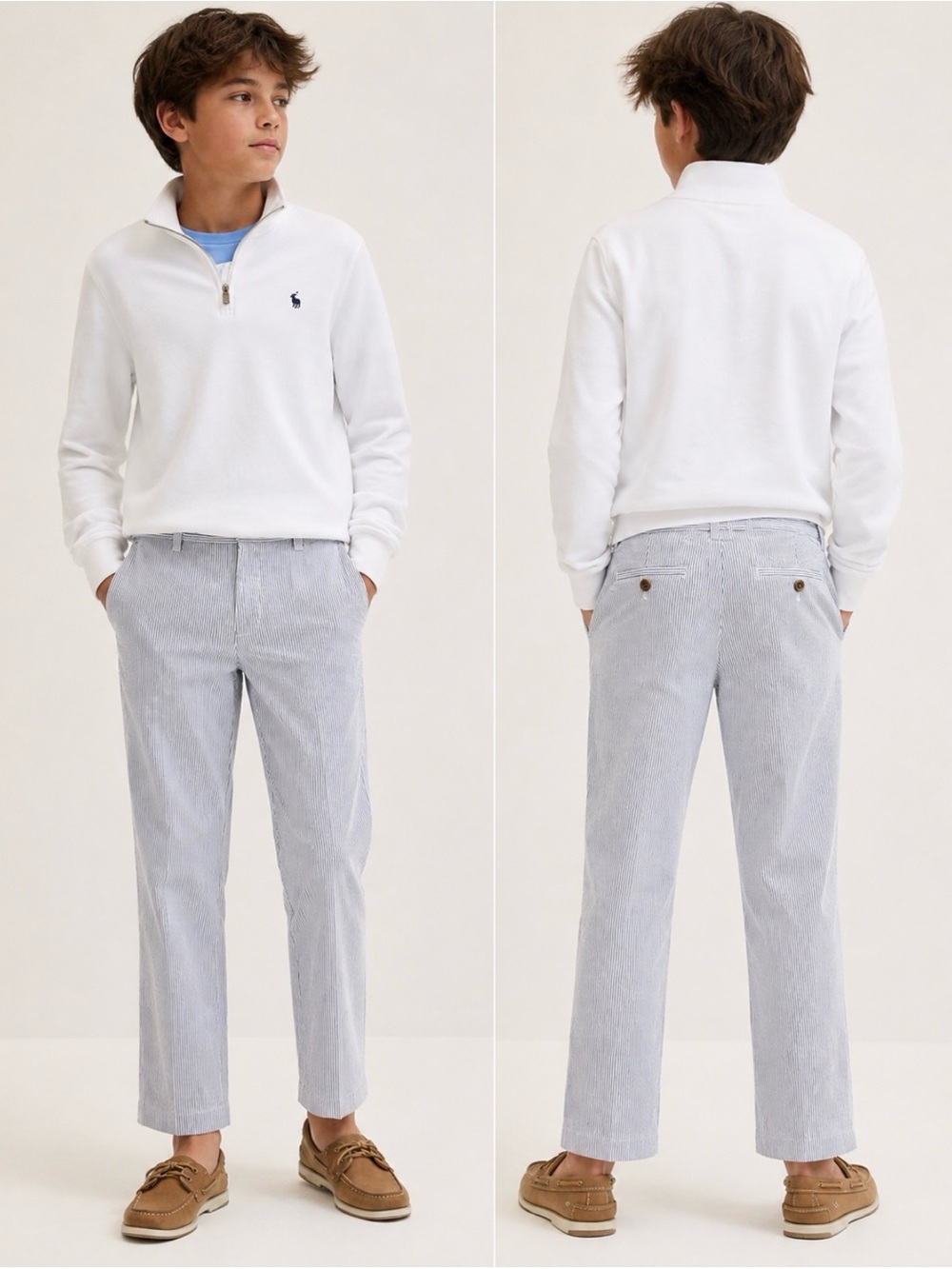 Brookes Brothers- Junior boys 100% cotton Seersucker striped chino long pants 12